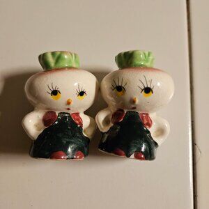 Vintage ceramic turnip or radish head salt and pepper shakers